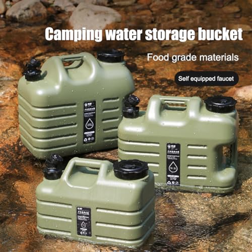 ASIEIT 11L Water Container, Large Capacity Emergency Water Storage Bucket with Detachable Faucet, Portable Overlanding Green Water Tank with Cleaning Brush Extension Tube for Camping Fishing Picnic
