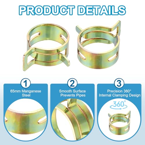 PATIKIL Spring Band Hose Pipe Clamps for 18-21.5 mm OD Hose, 30 Pack Silicone Vacuum Constant Tension Band Clips for Fuel Line Silicone Air Hose Tube Water Pipe, Gold - size: 18-21.5 mm