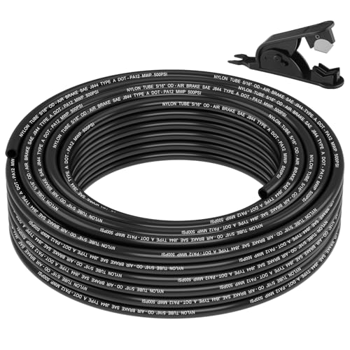 50FT 5/16 DOT Air Line SAE J844 PA12 Nylon Air Hose with Cutter 5/16” OD Pneumatic Tubing DOT Approved 5/16 Air Brake Line for Air Suspension Kit Truck Brake System & Fluid Transfer 15.5m - size: 5/16" OD 50FT