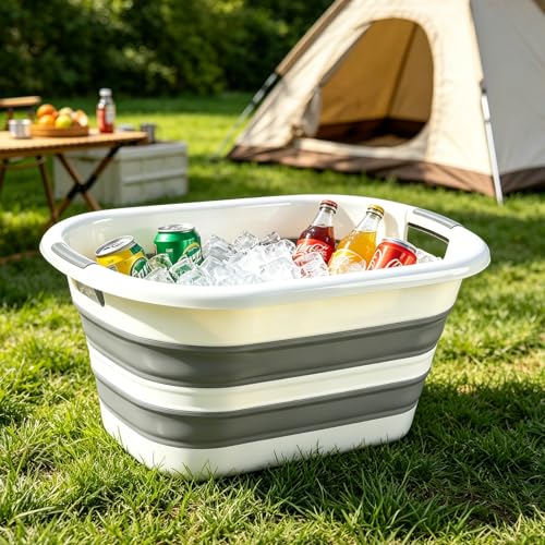 40L(10.5Gallon) Large Collapsible Bucket, Extra Large Foldable Water Tub with Handle, Heavy Duty Portable Storage Basin for Household Cleaning, Laundry, Gardening, Car Washing & Outdoor Camping - size: Large