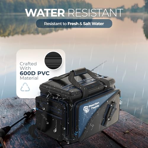 Reaction Tackle Fishing Tackle Bag – Salt Water Resistant Fishing Bag, 1000D PVC Waterproof Material, Tackle Box Organizer with Dividers for 3600 or 3700 Trays - color: B: Medium Bag (without trays)