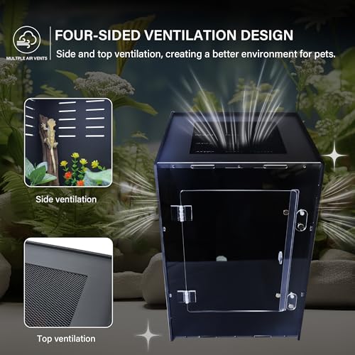Reptile Enclosure for Crested Gecko – 12x12x18 Acrylic Reptile Tank for Gecko, Snake, and Lizard – PVC Terrarium for Small Pets - size: 12"12"18"