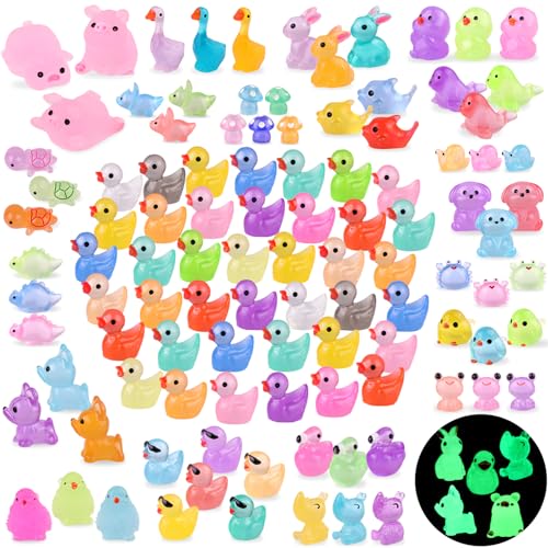 105PCS Mini Resin Animals Tiny Cute Figurines Glow in Dark, Miniature Figures to Hide, Little Animal Small Accessories for Topper Desk Garden Dollhouse Landscape Aquarium Ornaments Crafts & Decor - color: Luminous Animals D-105pcs