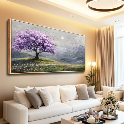 FUHAIHUA Large Wood Framed Wall Decor For Living Room Canvas Wall Art For Office Modern Wall Decorations For Bedroom Purple Tree Painting Farmhouse Pictures Artwork Room Home Decor 24x48 In - color: Purple Tree Wood Framed, size: 48"L x 24"W