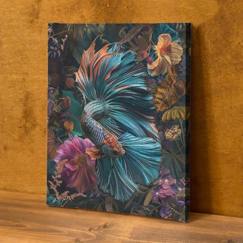 CanvasWis Betta Fish Ornamental Boho Art Design 1 Printed Canvas Wall Art For Family Home Decor Living Room Bathroom Bedroom Gifts Wall Decor Keepsakes Ready to Hang - color: Design 1, size: Medium(12x16in)