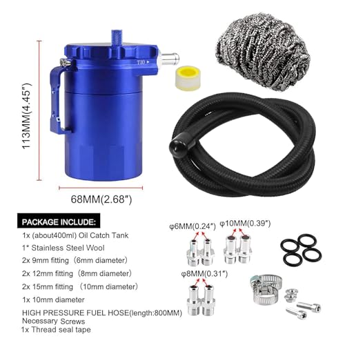 RULLINE Universal 350ml Oil Catch Can Tank 0046 Aluminum Polish Baffled Reservoir Blue - color: Blue, size: Basic version