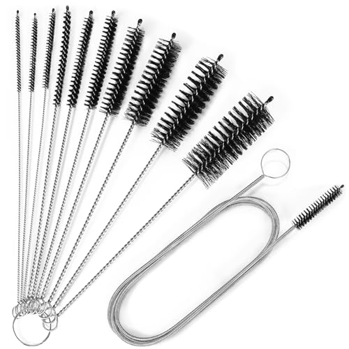 Ixiaoyoo Cleaning Brushes Set, 10 Pieces 8 Inch Nylon Tube Brush + 60 Inch Flexible Long Drain Brush, Hose Pipe Brush, Suitable for Home Kitchen, Bathroom, Fish Tank, Water Pump Accessories (Black) - color: Black Cleaning Brush Set