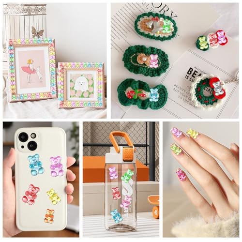 Tmtains Slime Charms Kawaii Resin Charms 3D Cute Nail Charm Mini Flatback Luminous Animal Charm Bulk Resin Jewelry Making Turtle Embellishments Supplies for Cell Phone Scrapbooking DIY Crafts - color: Df Gummy Bear Charms