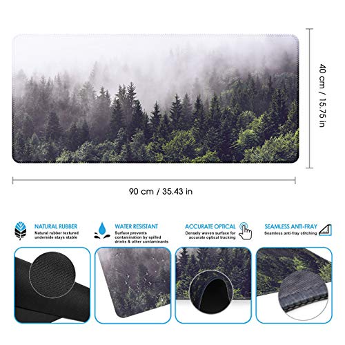 iCasso Extended Gaming Mouse Pad(35.4 x 15.7inch), Large Non-Slip Rubber Base Mousepad with Stitched Edges, Waterproof Keyboard Mouse Mat Desk Pad for Work, Game, Office, Home - Forest - color: Forest