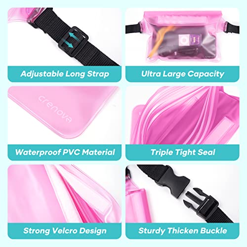 Waterproof Fanny Packs for Women, Sandproof Dry Bag for Beach, Water proof Pouch for Phone Passport Purse, Floating Waterproof Bags for Cruise Travel Water Park Boating Fishing Diving Surfing Kayaking - color: Pink & Clear