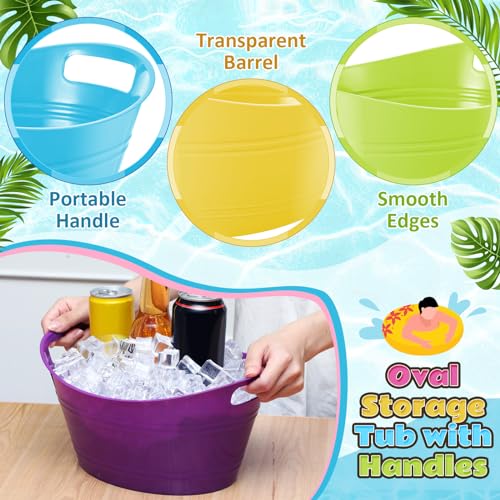 Norme 24 Pcs Oval Storage Tub with Handles, 4.5l Plastic Ice Buckets Bulk for Wine Beer Champagne Drink Cooler Beverage Storage Tub for Parties BBQ Weddings Outdoor Celebration(Pastel Colors) - color: Pastel Colors