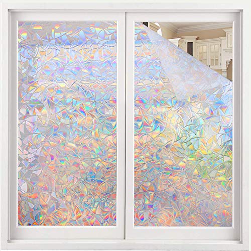 Volcanics Window Privacy Film with Installation Tools, Static Window Clings Vinyl 3D Decals Stickers Rainbow Window Film for Glass Door Home Heat Control Anti UV 17.5 x 78.3 Inches - color: Multicolor, size: 17.5" X 78.3"