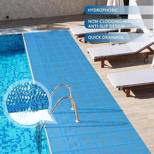 Tondiamo Pool Mat Non Slip Drainage Mats Swimming Pool Floor Deck Mats Rugs PVC Splash Mesh Hollow Doormat Roll for Outdoor Indoor Patio Restaurant Garage Kitchen Bathroom Safety(1 x 40 ft,Blue) - color: Blue, size: 1 x 40 ft