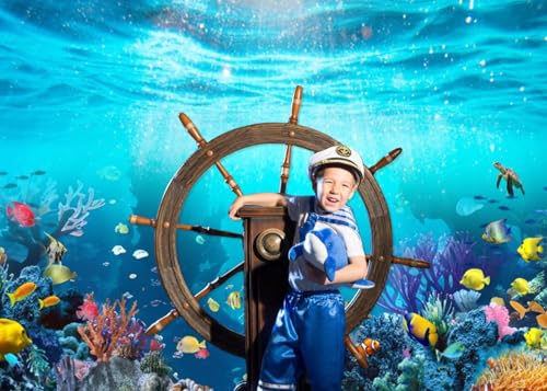 Under The Sea Backdrop 12x8ft Underwater World Blue Ocean Deep Sea Sunlight Seabed Aquarium Photography Background Tropical Fish Turtle Coral Diving Birthday Party Photo Studio Props - color: Blue1, size: 12x8ft