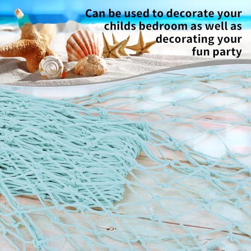 ZUEXT Decorative Fishing Net Large Blue & Beige 80x40 Inch, 2 Pack Picture Fish Net, Wall Photo Hanging Fishnet for Nautical Mermaid Pirate Ocean Themed Hawaii Beach Under The Sea Party Decorations - color: Light Blue & Beige, size: 80" x 40" - 2 Pack