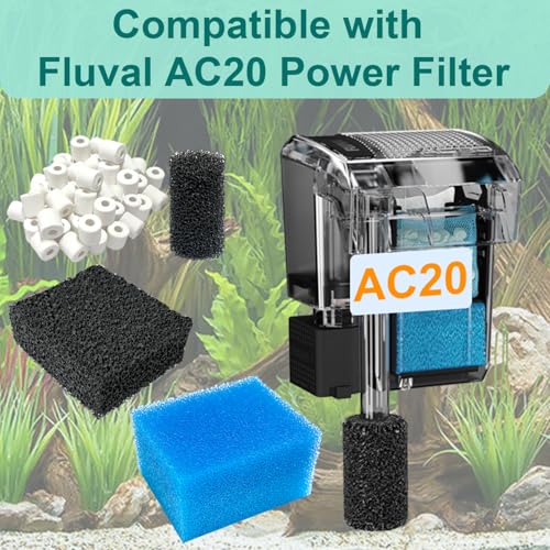 20 Pack Filter Media Kit Compatible with Fluval AquaClear AC20 Power Filter (5-20 Gallon), Includes 4 Foam Filters, 4 Carbon Sponge Filters, 4 Pack Ceramic Rings and 4 Intake Strainer Sponges - size: AC20 Series