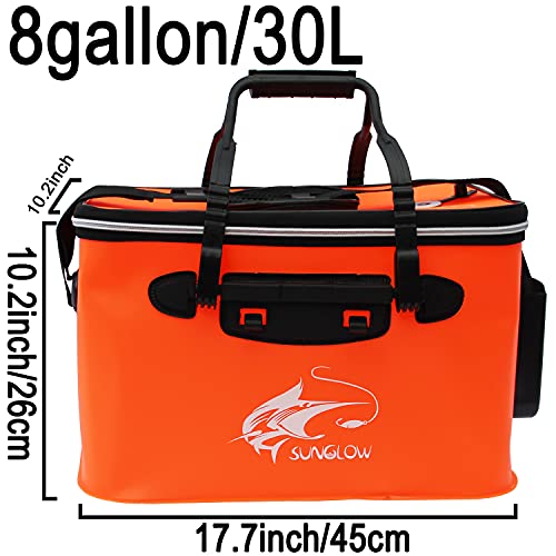 Grneric Fishing Bucket, 6Gallon/8Gallon/10Gallon Foldable Fish Bucket,Live Fish Container Multi-Functional Live Fish Bait Bucket,Outdoor Camping EVA Fishing Bag and Fish Protection Bucket - color: 30l/8gallon(orange)