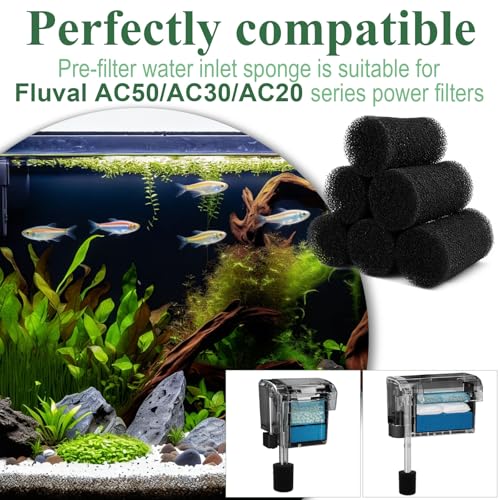6 Pack Aquarium Pre Filter Intake Sponge Replacement for Fluval AC20/AC30/ AC50 Power Filter, for Use in Freshwater & Saltwater Aquariums