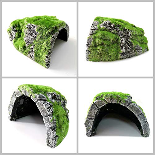 M2cbridge Aquarium Decorations Fish Hideout House Betta Cave with Green Lifelike Moss (Betta Rock Cave) - style: Betta Rock Cave