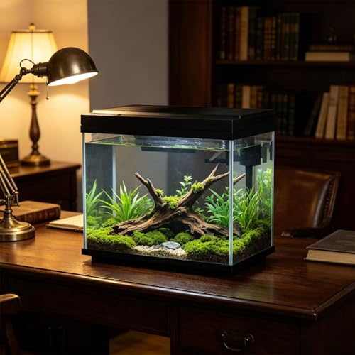 FS&AQ 3 Gallon Fish Tank with Filter and Light No-Install Small Aquarium Starter Kit