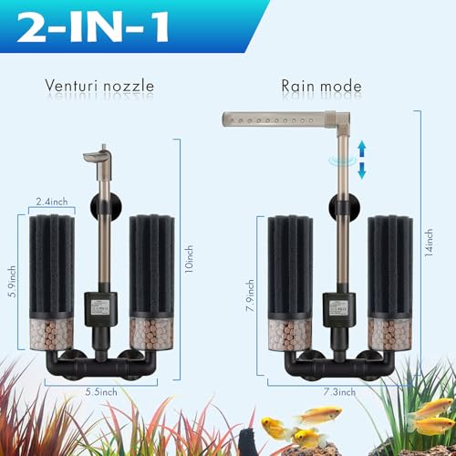 Electric Sponge Filter for Aquarium, Ultra Quiet Submersible Power Filter with Bio Media, Gentle Filtration for Shrimp, Betta,Nano and Fry Tanks - size: 20 to 75 Gal