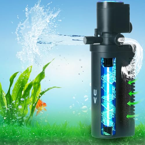 158GPH Small Aquarium Filter, UV Sterilizer for Aquarium for 10-45 Gallon Tank, Internal Pump for Turtle Betta Fish Tank Filter Silent 4-in-1 Green Killing Machine with Fish Tank Filters Deodorization - size: Small Aquarium Filter for 10-40 Gallon