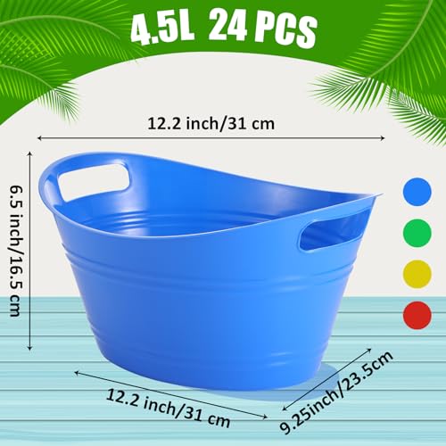 Norme 24 Pcs Oval Storage Tub with Handles, 4.5l Plastic Ice Buckets Bulk for Wine Beer Champagne Drink Cooler Beverage Storage Tub for Parties BBQ Weddings Party Outdoor Celebration(Colorful) - color: Colorful