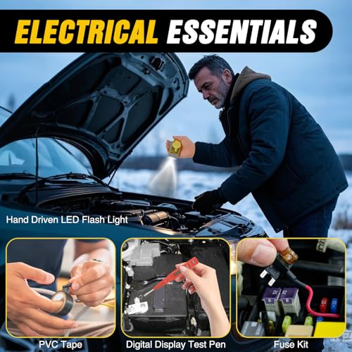 Nilight Car Emergency Kit with Jumper Cable, First Aid Kit Safety Assistance Tools for Travel Camping Outdoor Cars Truck SUV RV, Roadside Essentials with Flash Light - color: Essential Kit+Digi Air Compressor+Tire Fuse kit
