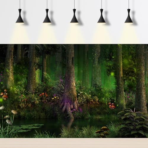 Forest Aquarium Background Colorful Flowers River Lake Terrarium Background Foggy Misty Jungle Rainforest Fantasy Forest Fish Tank Background Trees Natural Landscape Aquarium Backdrop 24x12in - color: Tree Green, size: 24(W)x12(H)inches/ 60(W)*30cm(H)