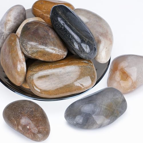 Pulovin 20 lbs River Rocks for Plants, 2-3 Inch Decorative Garden Rocks Outdoor Landscaping, Large Polished Natural Stone for Walkways, Yard, Vases, Crafts - color: Mixed Color 2-3 Inch