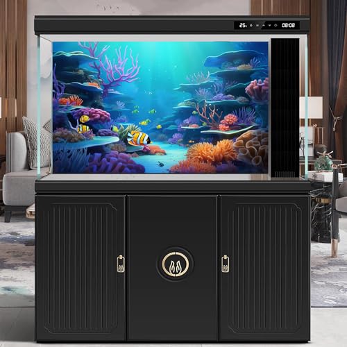 Under The Sea Aquarium Background Tropical Oasis Coral Reef Underwater Marine Life Terrarium Backdrop Deep Ocean with Sunbeams Blue Ocean Fish Tank Background Underwater World Backdrop 24x12in - color: Light Blue, size: 24(W)x12(H)in