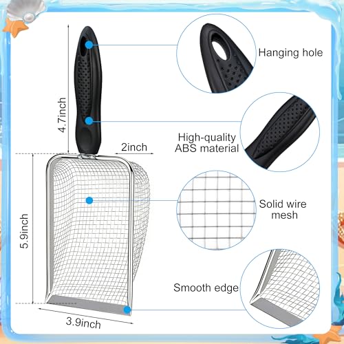 2PCS Beach Mesh Shovel with 2PCS Mesh Beach Bag for Sand Filter and Collect Shells Sand Sifter Scooper and Shell Collecting Bags Sands Sifter Shell Collecting Tools for Boys Girls Kids Beaches Toys