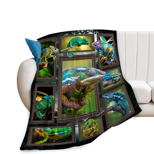 Chameleon Blanket Super Soft Warm Fluffy Flannel Cute Reptile Throw Blanket Cozy Fuzzy Plush Bedding Blanket Gift for Boys Girls Kids Teens Adults Couch Sofa 60"x50" - color: Chameleon, size: 60"x50"