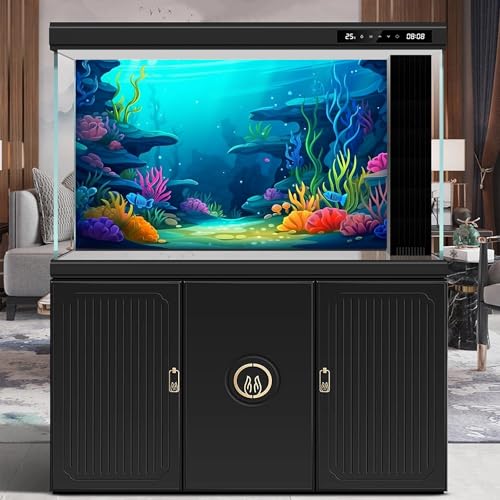 Under The Sea Aquarium Background Cartoon Underwater Scene Coral Reef Terrarium Background Tropical Aquatic Plants Natural Ocean Underwater with Sunbeams Seascape Theme Fish Tank Backdrop 24x12in - color: Cartoon Blue, size: 24(W)x12(H)in