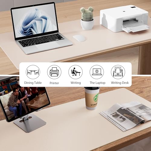 Aothia Large PU Leather Desk Pad Protector – Non-Slip Mouse Pad & Writing Mat for Office/Home, Waterproof, Easy to Clean (23.6" x 13.7", Eggshell) - color: Eggshell, size: 23.6" x 13.7"