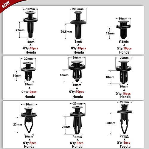 Nilight 190 Pcs Car Retainer Clips Fastener Remover 18 Most Popular Sizes Applications Auto Push Pin Rivets Set -Door Trim Panel Clips for Toyota Honda Nissan Mazda - color: 190PCS Clips + Remover