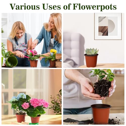 Nursery Pots 100 PCS 4 Inch Plant Pots with 100 Labels, Planting Pot for Plants Indoor Outdoor, Plastic Flower Pot for Seedlings Transplanting Small Plants Growing - size: 4 inch
