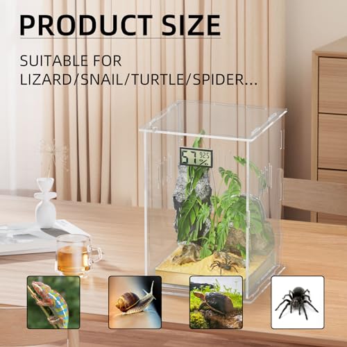Reptile Terrariums, with Temperature Hygrometer, 7.1"x7.1"x11.8" Acrylic Reptiles Breeding Box Terrarium Cage Tank for Small Reptile Insect Home Office (Arboreal Large) - size: Arboreal--L (Tray)