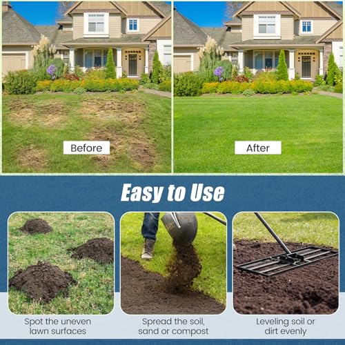 COSTWAY 30x10 Inch Lawn Leveling Rake, Soil Sand Dirt Leveling Tool, Ground Leveler for Yard, Landscape, Garden, Pasture (Black, 30"x10") - color: Black