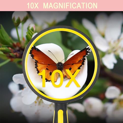10X Magnifying Glass for Reading 75mm Handheld Portable Book Magnifier for Seniors, Small Loupe for Close Work, Classroom, Hobby Observation (Yellow) - color: Yellow