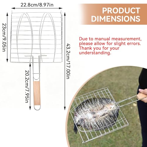 Fish Grill Basket, Stainless Steel Fish Grilling Rack Non Stick for Outdoor Grill Vegetables BBQ Grilling Rack for Oven Veggies Shrimp Cooking Accessories Outdoor Camping