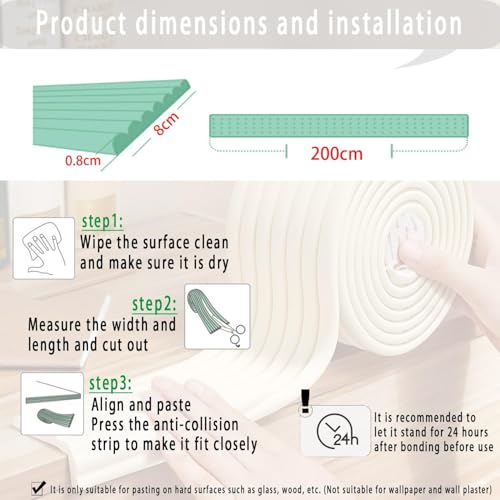 Edge Protector for Baby, Desk Edge Cushion, Extra-Wide Soft Rubber Foam Padding, Baby Proofing Edge Corner Protectors Self Adhesive Furniture Corner Guard Bumper for Table 6.5ft Rice White - color: Rice White, size: 200*8*0.8cm