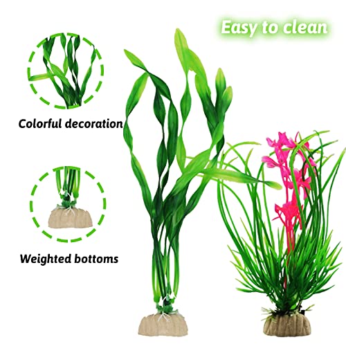 Fish Tank Accessories Aquarium Decorations Rock Plants, 20pcs Green Fish Tank Decorations Plants and Cave Rock Decoration Decor Set, Fish Tank Decor, Aquarium Decor Plastic Plants