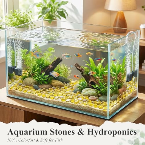 DomeStar 2LB Yellow Flat Glass Marbles, Decorative Marbles for Vases Aquarium Pebbles Fish Tank Rocks Vase Fillers DIY Crafts Table Scatter Decor - color: Yellow