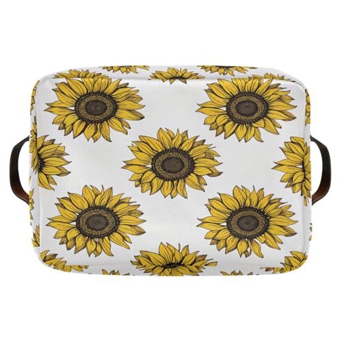 Foldable Storage Baskets, Meadow Sunflower Storage Bins with Handles, Decorative Cloth Organizer Storage Boxes for Home|Office 15 x 11 x 9.5 in - color: Meadow Sunflower, size: 1 PCS