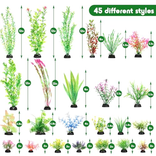 XunYee 100 Pcs Aquarium Plants Artificial Fish Tank Decorations 1.57 to 11.81 Inches Plastic Fish Tank Plants for Household and Office Simulation (Colorful)