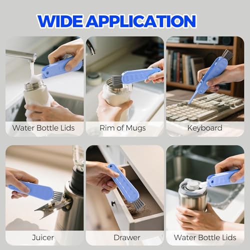 6 Pack Holikme 4 in 1 Cup Lid Cleaning Brush Set with 3 Straws, Multifunctional Bottle Brush, Silicone Cup Lid Gap Cleaner, Durable Bristle Crevice Cleaning Brush, Blue - color: Blue