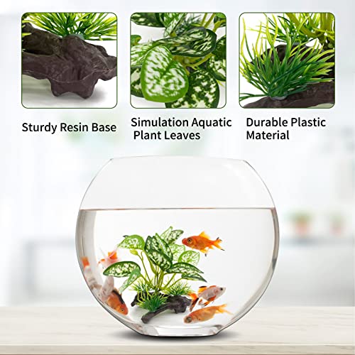 WishLotus Aquarium Plant Decoration, Plastic Artificial Plant Reptile Fish Tank Landscaping Water Plants Decoration with Sturdy Resin Base for Fish Tank/Aquarium Landscape Decoration (1, Green)