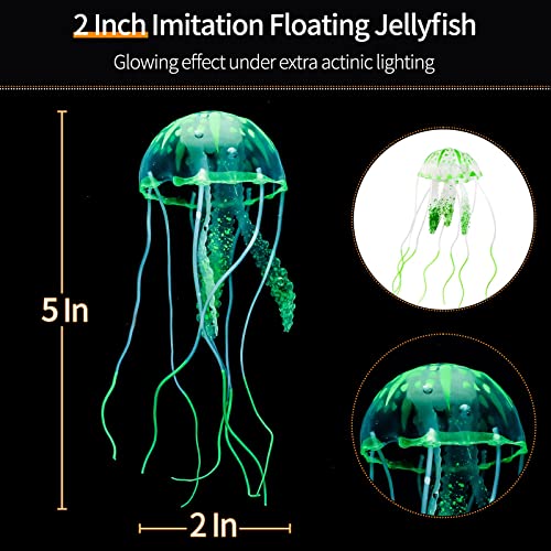 Uniclife 4 Pack Fish Tank Decorations Glowing Effect Aquarium Décor Small Silicone Artificial Jellyfish Coral Plant Ornament - color: Décor Kits