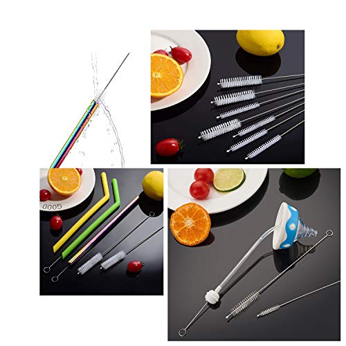 Long Straw Brush Cleaner (10 Pack), Flexible Nylon Tube Cleaning Brushes with 0.4" Bristles, Rust-Proof Stainless Steel Wire Washer for Reusable Tumblers, Sports Bottles & Pipes (10 Inch) - color: White
